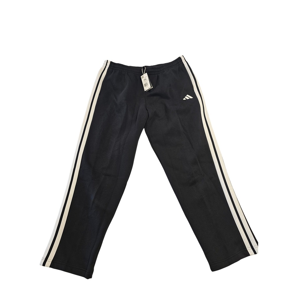 Adidas Mens‎ Essentials 3-Stripes Fleece Open Hem Pants Black JX9117 2XL NWT